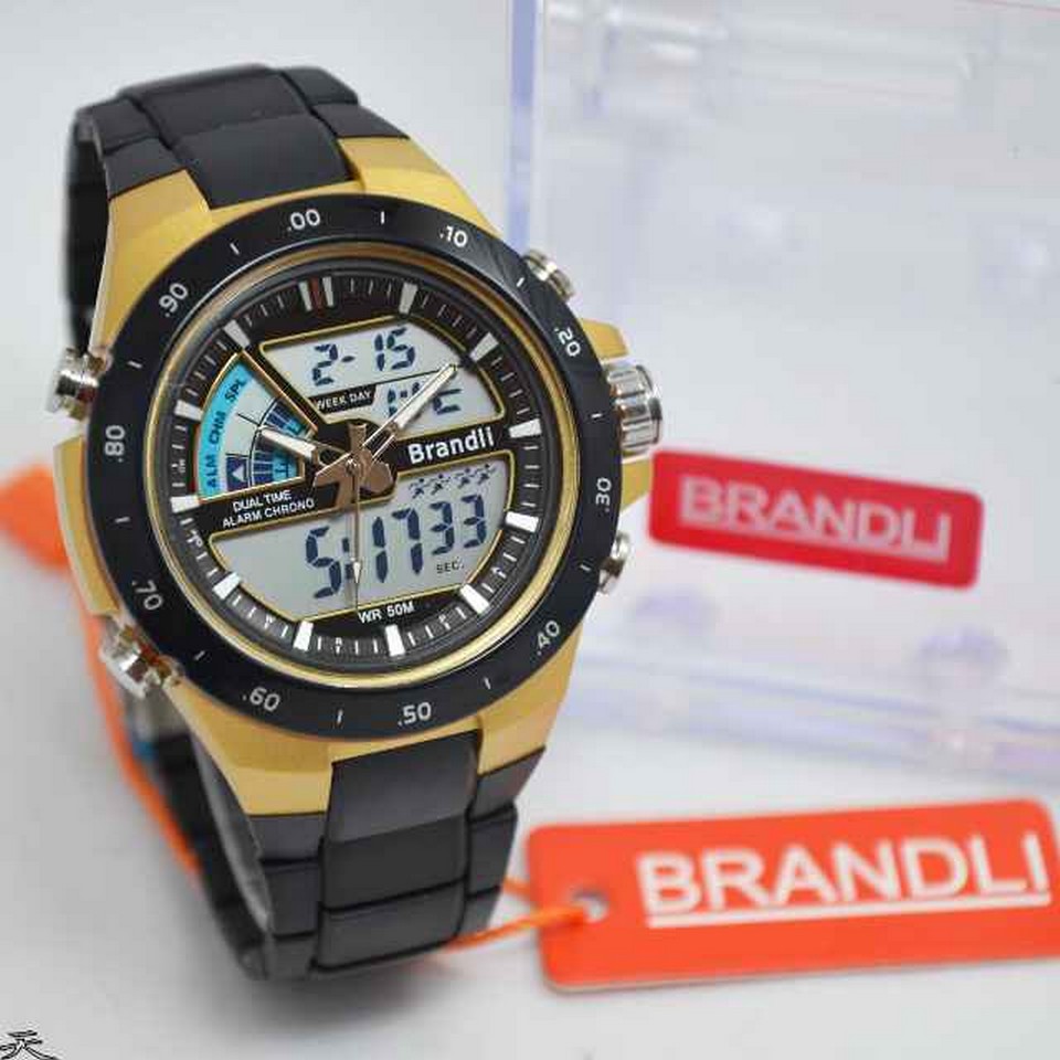 JAM TANGAN PRIA BRENDLI ORI ANTI AIR BLACK GOLD