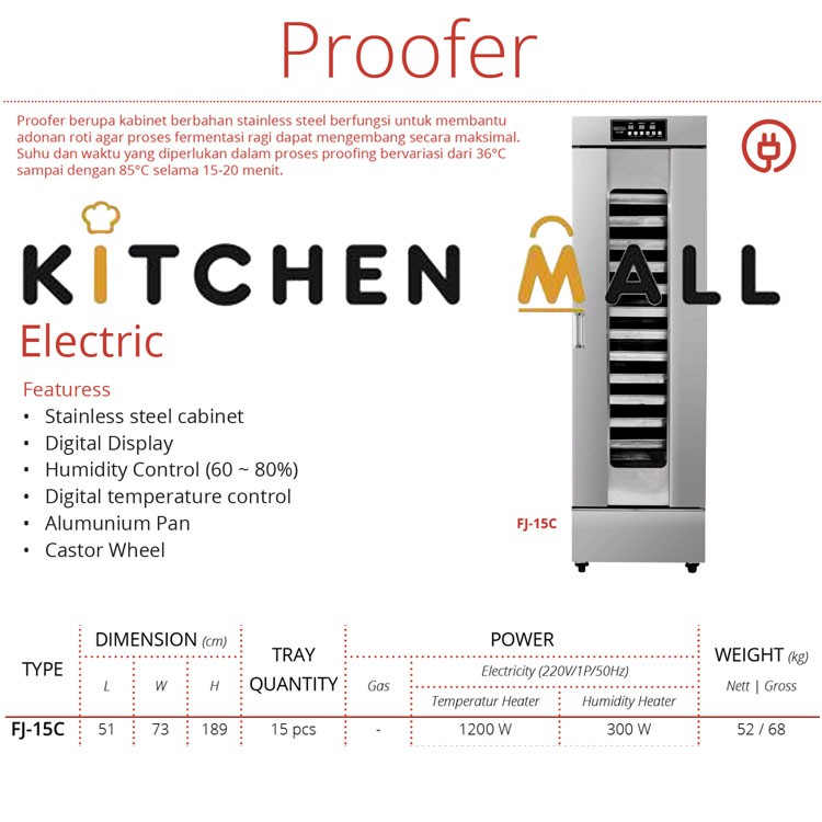 Getra FJ-15C Proofer Elektrik Pengembang Roti 15 Loyang