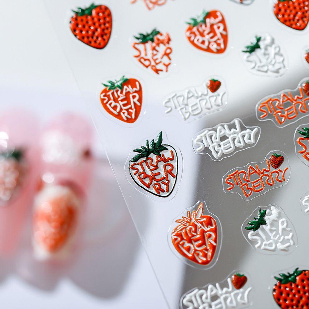 Mxbeauty Kartun Stiker Kuku Wanita Beruang Strawberry Rainbow Bunga Perekat Diri Nail Art Dekorasi