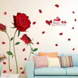 Stiker Dinding 60x90cm Motif Karakter Bunga Mawar Rose Merah Besar Dekorasi Rumah Ruang Tamu Shopee Indonesia
