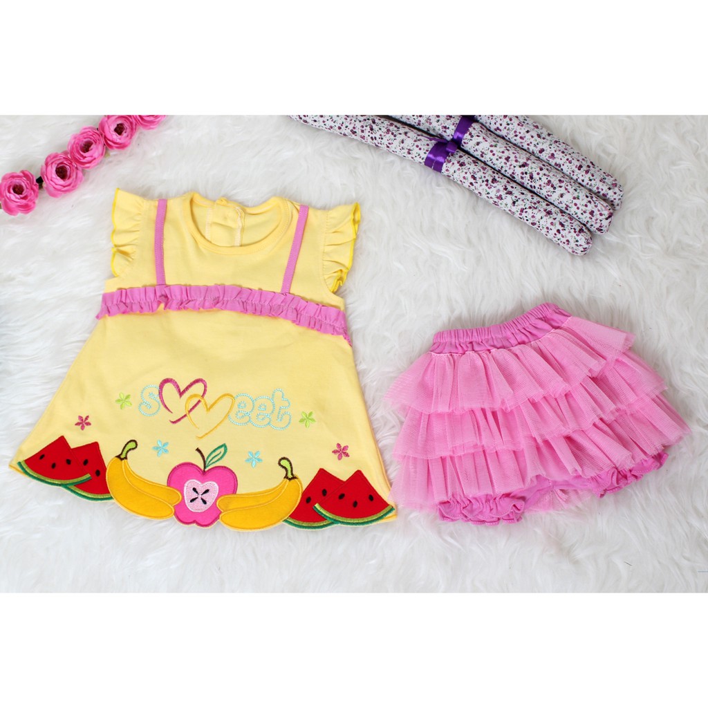 Set Bayi Sweet 2in1/Setelan Baju Dan Rok Tutu Bayi 0-6bln/Stelan Baju Anak Bayi Murah/Stelan Bayi