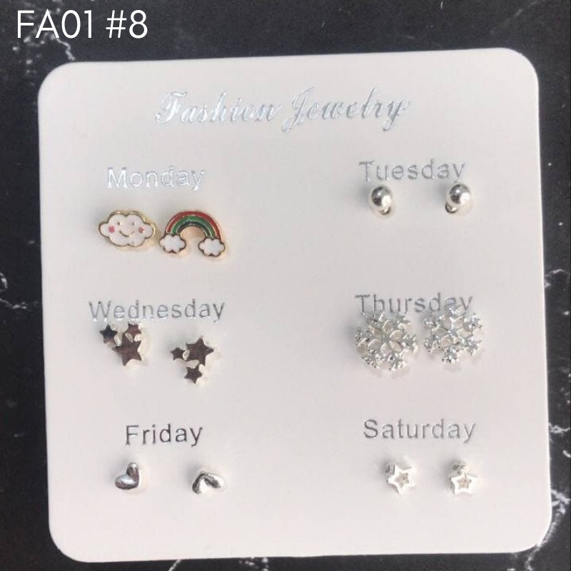 ★ODS★FA01  Anting Tusuk 6 in 1 Fashion Wanita Korea Aksesoris Murah kekinian style korea