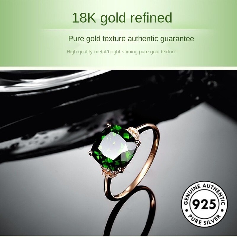 Cincin S925 Silver 18k Rose Gold Hijau Harta Karun