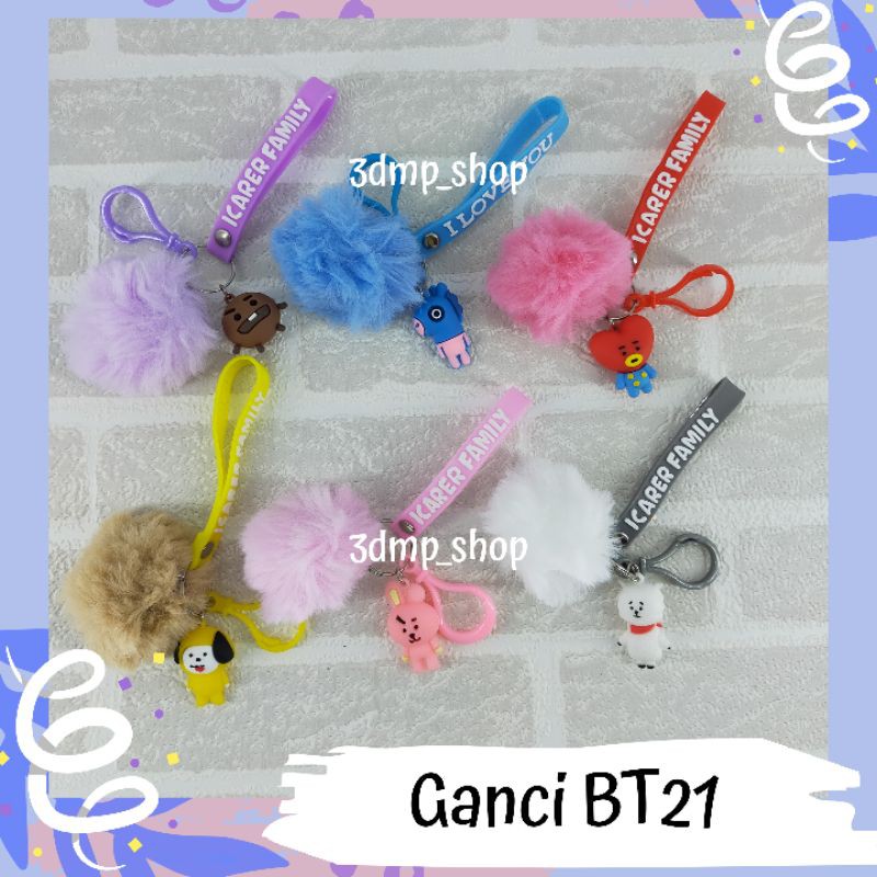 Gantungan Kunci Ganci Keychain BTS BT21 Bulu Tata Chimmy Shooky Mang Cooky 2bandul KPOP