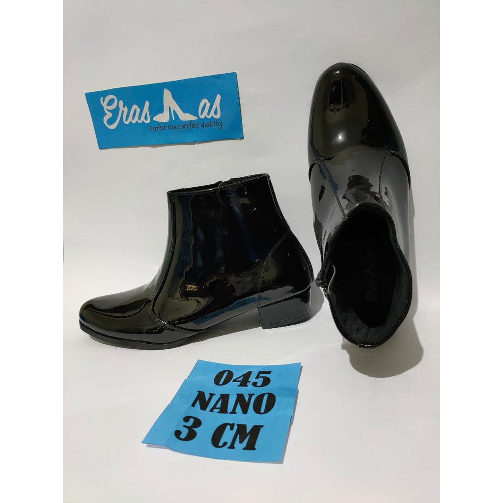 Ankle Boots Erasmas Kotak Kilap Persit Hak 3 Cm, Bhayangkari, Polwan, PNS, Polri, Dishub, Security