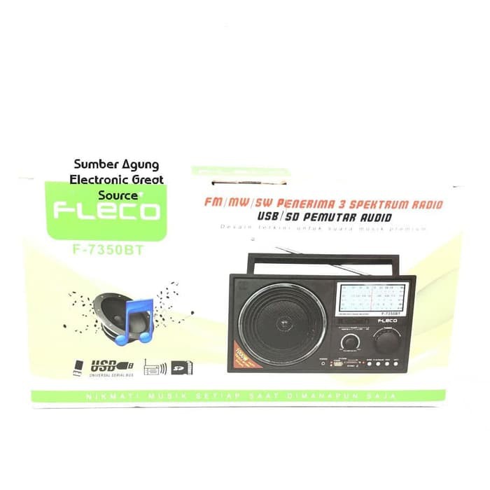 Fleco F7350BT Pemutar Radio Penangkap Sinyal Kuat FM MW SW 3 Spektrum