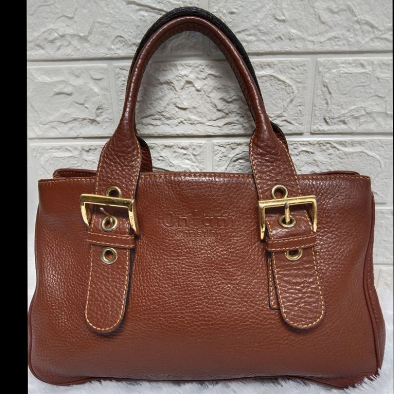 Tas Wanita Ontani Christian Italy Preloved Branded Kulit Asli Second Seken Coklat Mewah
