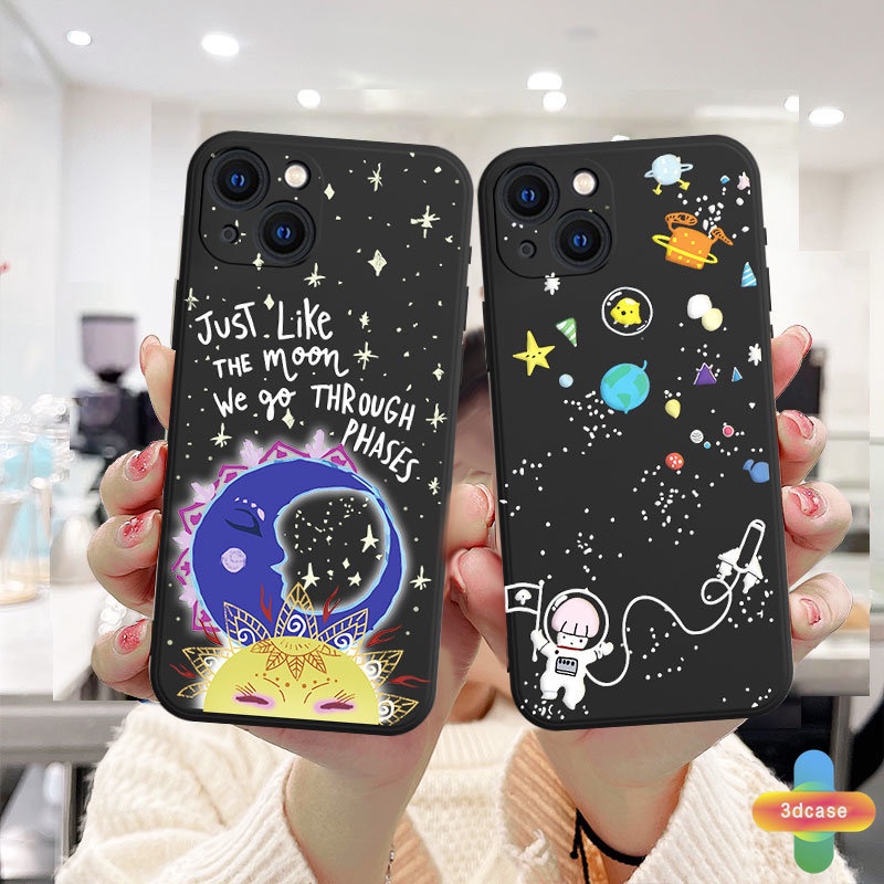 Soft Case Compatible For IPhone 7 Plus 11 6 6S 8 Plus XR 11 12 13 PRO MAX 11 12 13 mini X XS MAX Se 2020 6SPlus 7Plus 6Plus 8Plus XSMAX A54 A15 A16 A9 A5 A7 A5S Y12 Y20 Cute Moon Pattern Anti-fall Case