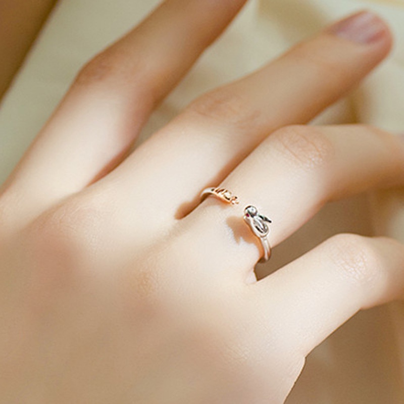 Cute Adjustable   Sliver  Rabbit   Eat Carrot Ring