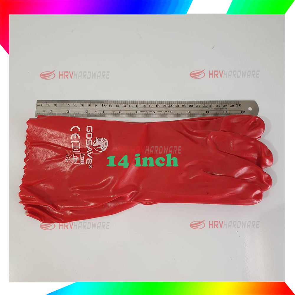 Sarung Tangan PVC 14 inch dan 16 Inch Merah Tahan Panas Kimia Safety Gloves