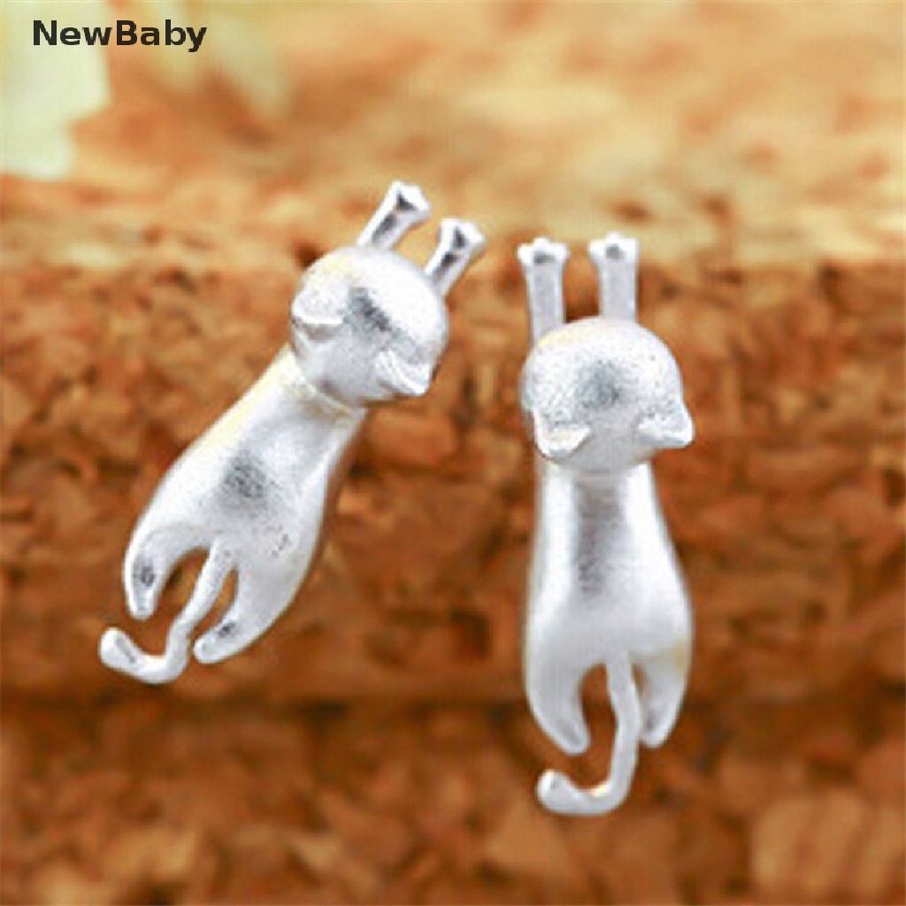 Anting Stud Desain Kucing Kecil Lapis Perak