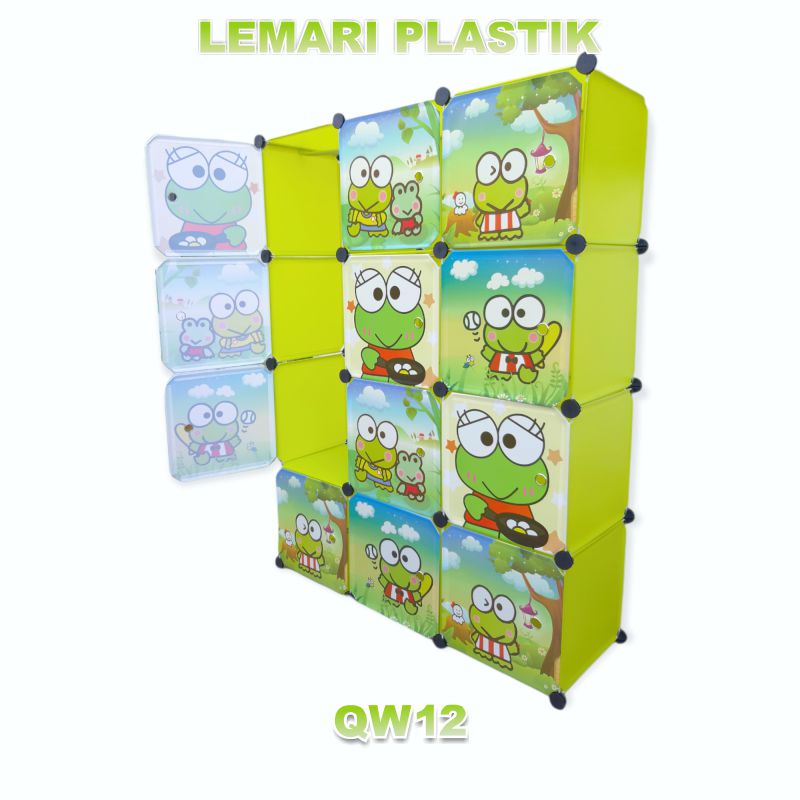 Lemari Plastik Lemari Portable Rak Serbaguna Organizer Tempat Penyimpanan Baju / Lemari Pakaian Susun 12 Pintu -Worldhome