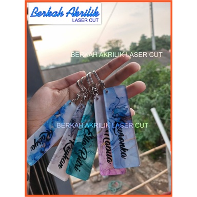 Gantungan Kunci Nama / Akrilik Custom Laser Cutting  Print UV  aesthetic marble series