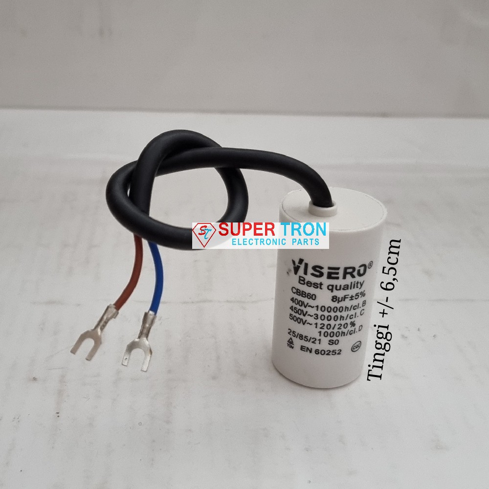 Capasitor 8 uf 450VAC Bulat Kabel