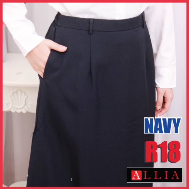 Rok Kerja Panjang / ALLIA R18 NAVY M - 7L / Rok Kerja Wanita Jumbo Pinggang