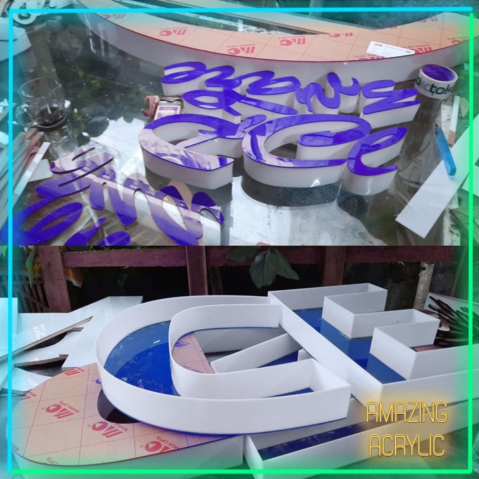 Papan Nama Huruf Logo Akrilik Timbul LED/ Hiasan Dinding Akrilik