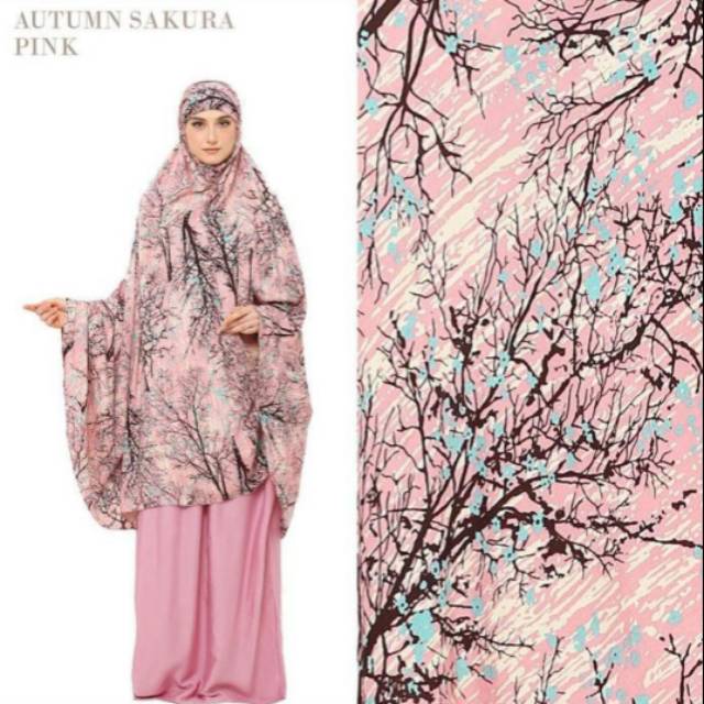 Mukena Dewasa Jumbo Katun Rayon Tazbia Autumn Sakura Pink