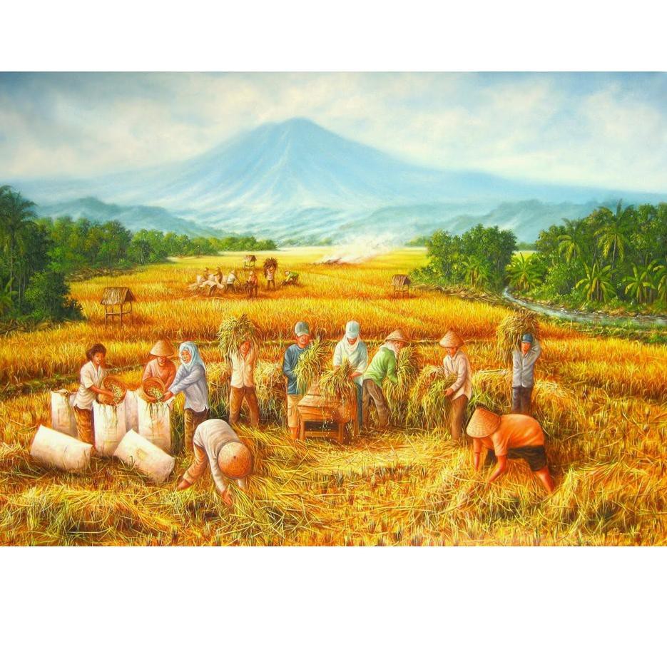 Pqd 84 Repro Digital Lukisan Padi Sawah Beras Panen Harvest