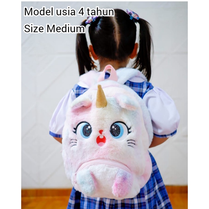 Ransel bulu unicorn anak perempuan Paud/Tk Tas ransel fluffy unicorn Pita pom pom Kado anak perempuan unicorn import berkualitas Tas Blingberry import tas blingberry grosir