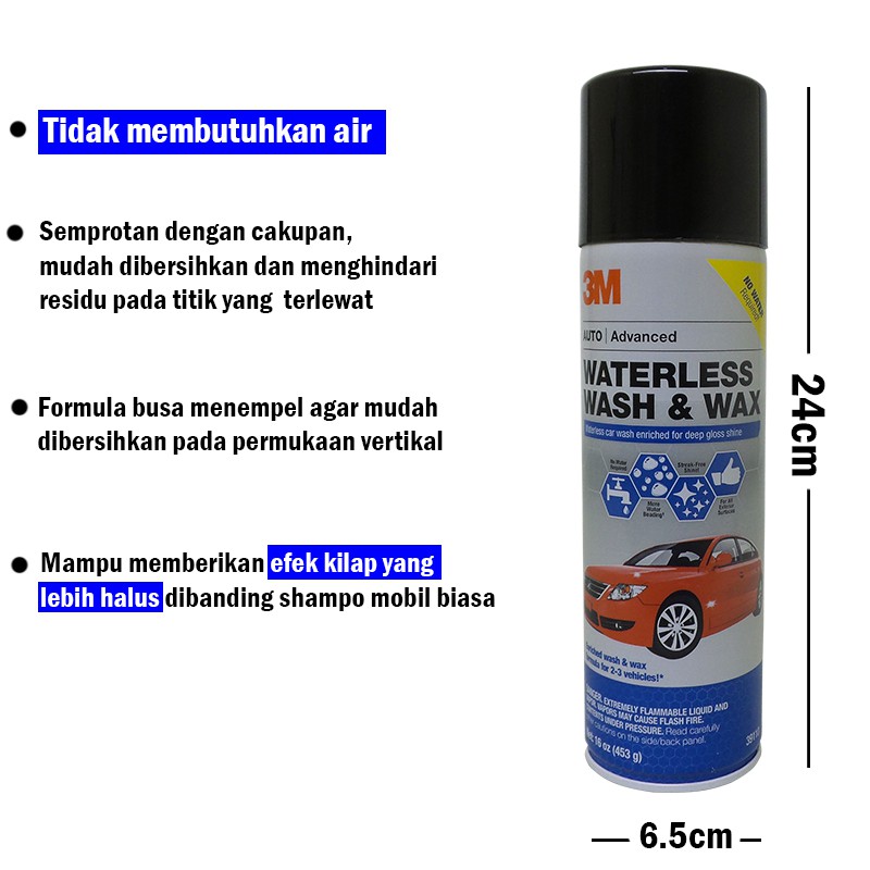 3M Auto Semprotan Pembersih Mobil/Motor 16 OZ Tanpa Air Waterless Wash &amp; Wax Spray 3M-39110