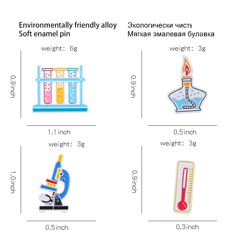 Cartoon Chemistry Laboratory Equipment Alcohol Lamp Enamel Lapel Pin Test Tube Microscope Badge Brooch Backpack Girl Ladies Clothes Accessories