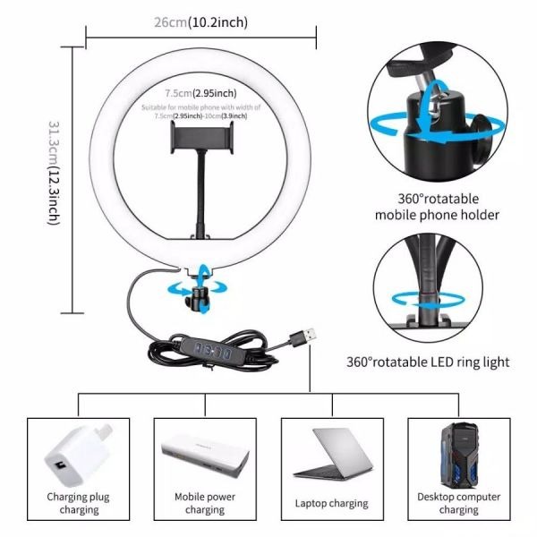 Ring Light 26Cm Led Soft Light 3 Warna Lampu Make Up Vlog Aksesoris Handphone Hp GALLERYONE gallery one