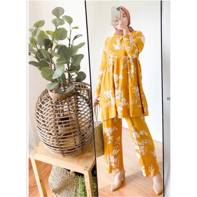 ONESET TUNIK / ONESET RAYON / SETELAN MOTIF BUNGA FLORAL  BKK  ONESET RAYON