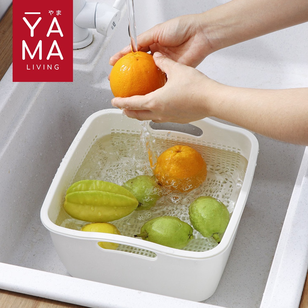 YAMA YASAI Double Drain Basket Wadah Baskom Saringan Peniris Keranjang Buah Sayur