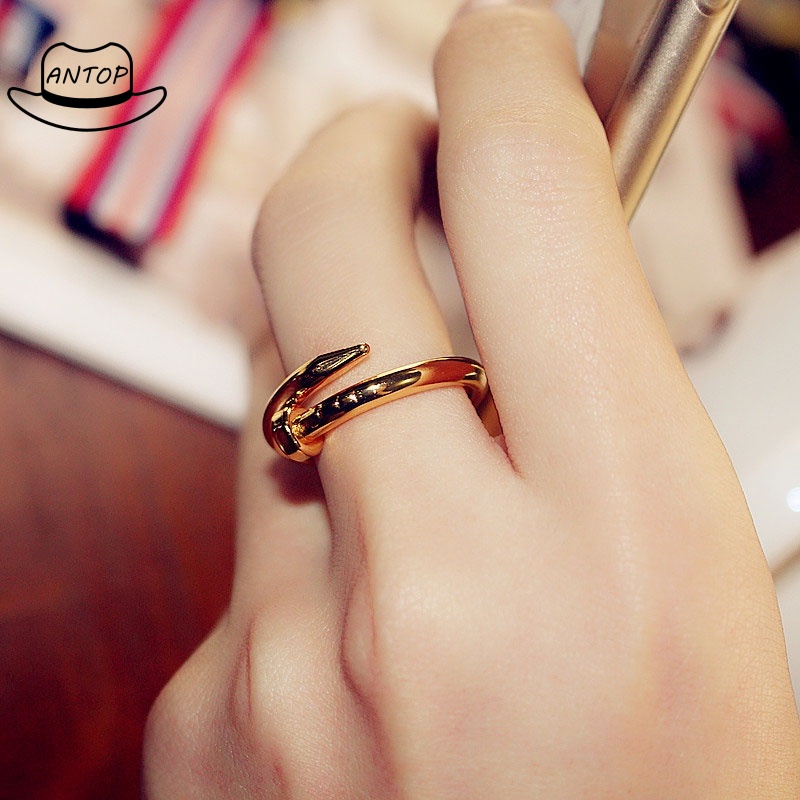 Simple Open Nail Ring Fashion Finger Ring Gold Silver Color Adjustable Couple Screw Jewelry Personality Sweet Heart JewelryANTOP