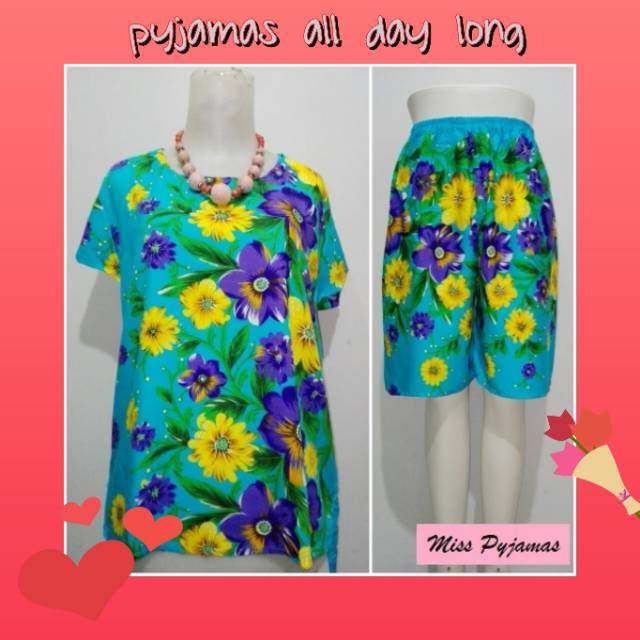 Setelan celana pendek bali UK-XL | piyama | Baju tidur | Pakaian Wanita murah - BIRU MUDA