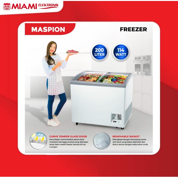 Freezer Box Maspion UFH-200C / UFH200C-GY Sliding Glass Freezer 200 Liter 114 Watt