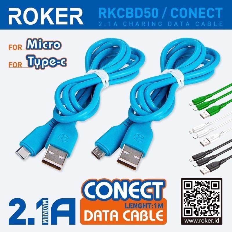 KABEL DATA CHARGER ROKER OUTPUT 2.1A CABLE DATA MICRO / V8, TYPE C, PHONEIOS KABEL USB 100CM