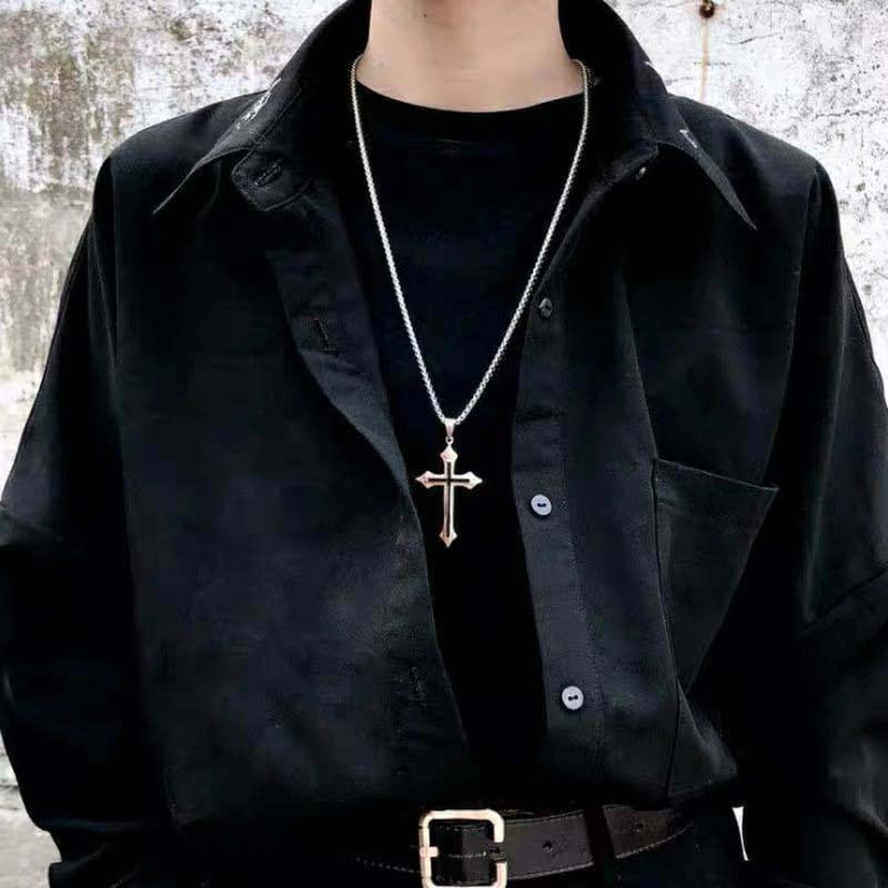 Kalung Salib Liontin Crucifix Gaya Punk Untuk Pria Bahan Stainless Steel