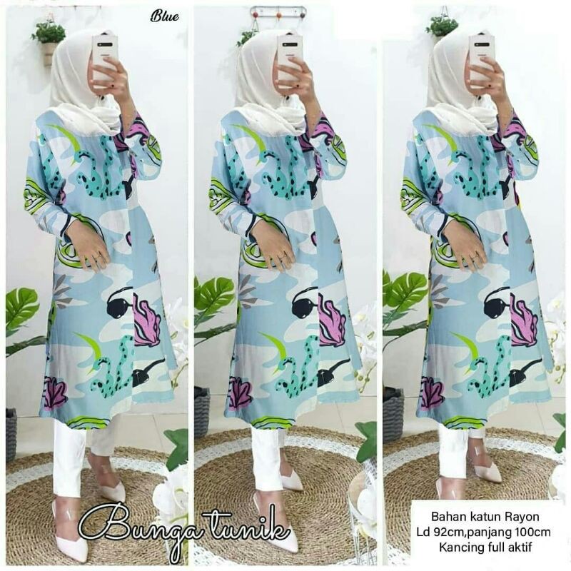 Tunik motif bunga kaktus bahan katun rayon
