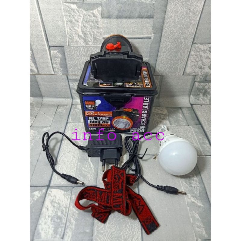 Senter kepala LED Rolinson 50W Charger Cahaya Putih Headlamp-2