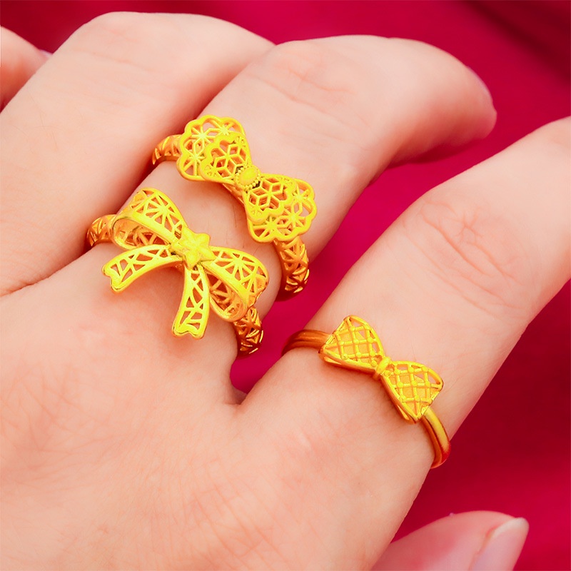 Cincin Emas Asli Kadar 375 Desain Kupu-Kupu Dapat Disesuaikan Untuk Wanita