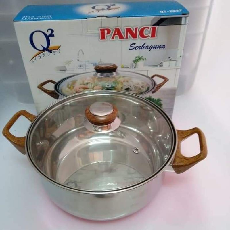 PANCI KUAH SERBAGUNA Q2 8222 panci kuah stainless tutup kaca panci kuah enamel saucepan tutup kaca