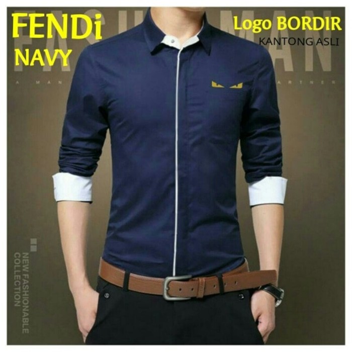 Super Hot FENDI NAVY Kemeja Pria Formal Kekinian