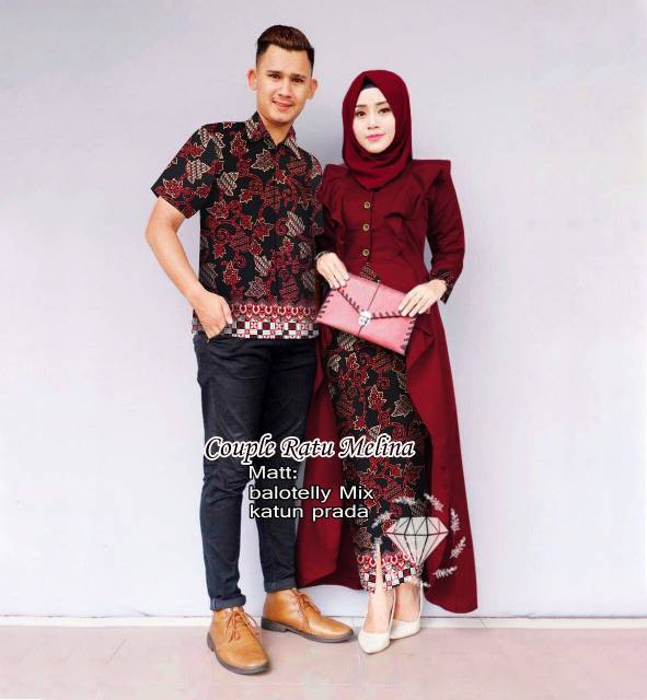 Baju Couple Batik Muslim Pasangan Wanita Pria/ Setelan Cp Kapel Capel Ratu Melina Kekinian Pesta Party