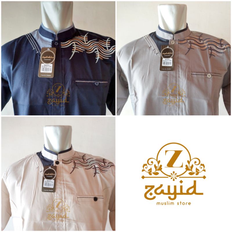 Baju Koko SYAHDIKA Warna Navy Grey Creme Lengan Pendek Katun Premium Muslim Pria Dewasa Fashion Musl