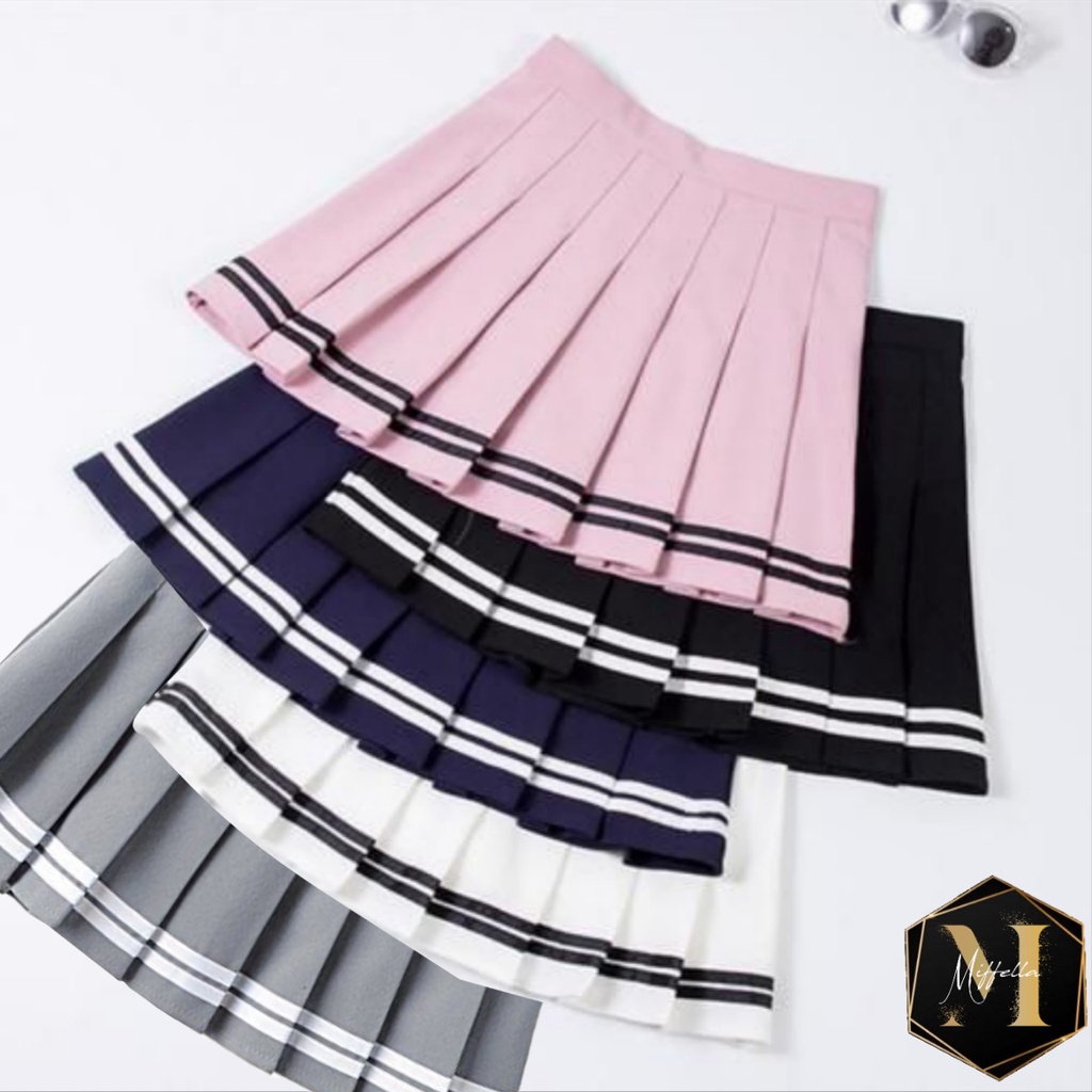 KOREAN HIGHT WAIST PLEATED MINI SKIRT STRIPE