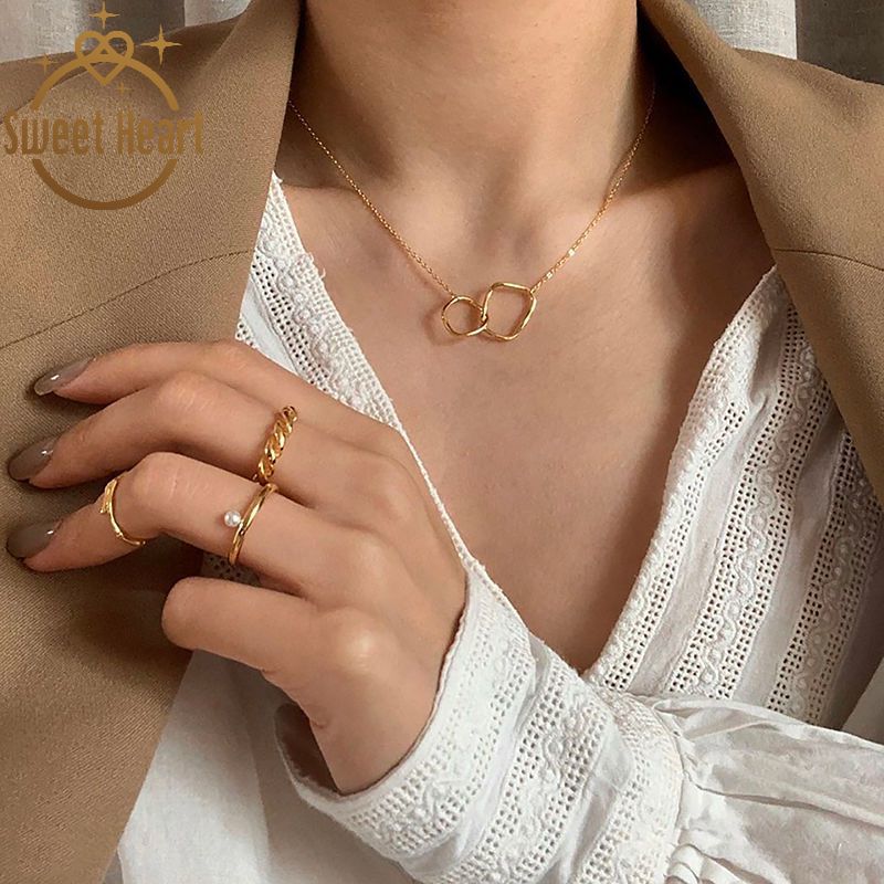 Kalung Choker Rantai Klavikula Model Lingkaran Ganda Tidak Teratur Untuk Aksesoris Perhiasan Wanita