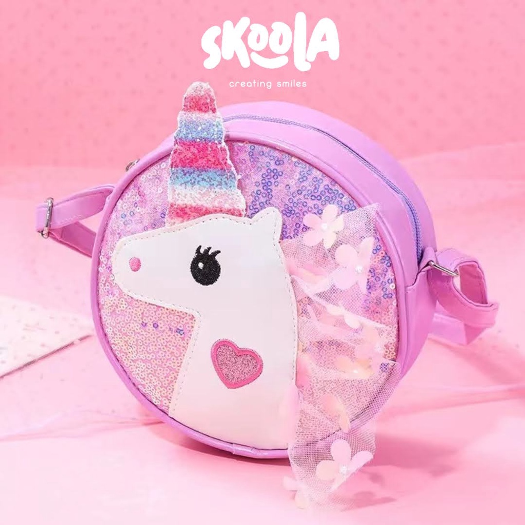 Skoola Tas Anak Perempuan PAUD Remaja Selempang Sequin Unicorn - Lovi