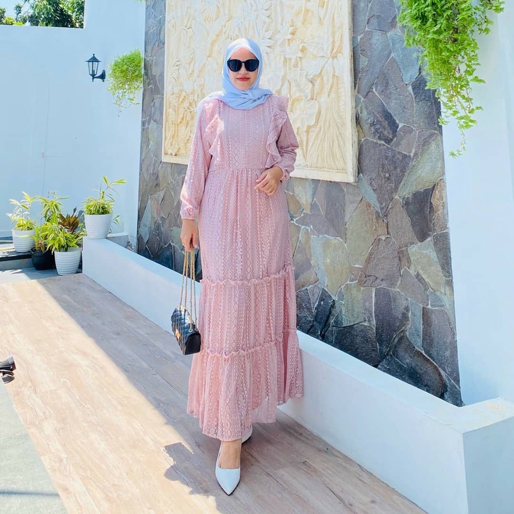 {COD}New Maxy EMELGA Brokat Gamis Terbaru 2021 Modern Lebaran Baju Muslim & Jumpsuit Baju Pesta Impo