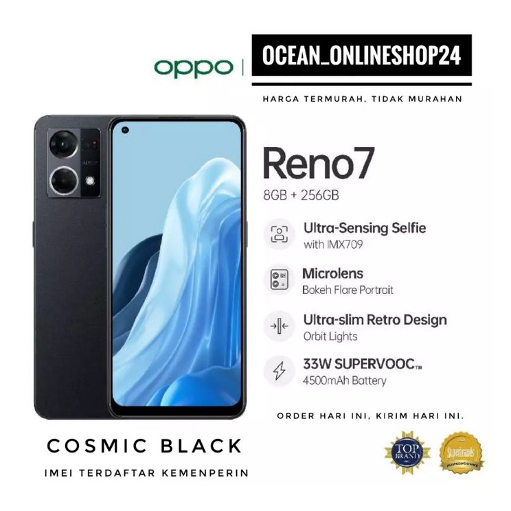 OPPO RENO7 RENO 7 4G RAM 8GB 256GB NFC - BLACK - SNAPDRAGON 680 - 4500mAh - RESMI