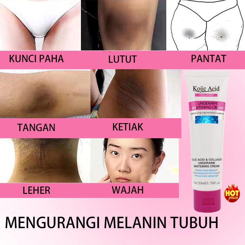 Whitening Cream 50ml Krim pemutih ketiak bagian pribadi Lotion pemutih tubuh Menghilangkan hitam tubuh Memutihkan dan mencerahkan kulit Ekstrak tumbuhan alami Pelembab dan wewangian tahan lama, kulit halus