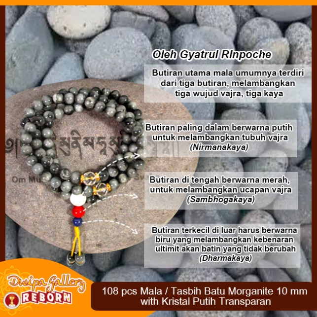 Tasbih / Mala Buddha 108 Batu Eagle Eye 8mm with Kristal Putih cutting