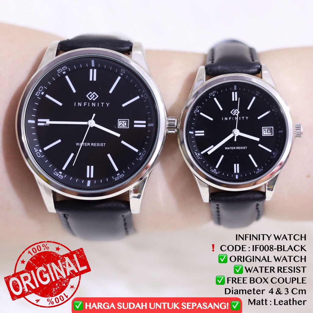 Jam tangan COUPLE ORIGINAL INFINITY tali kulit anti air garansi FREE box dan baterai cadangan IF008