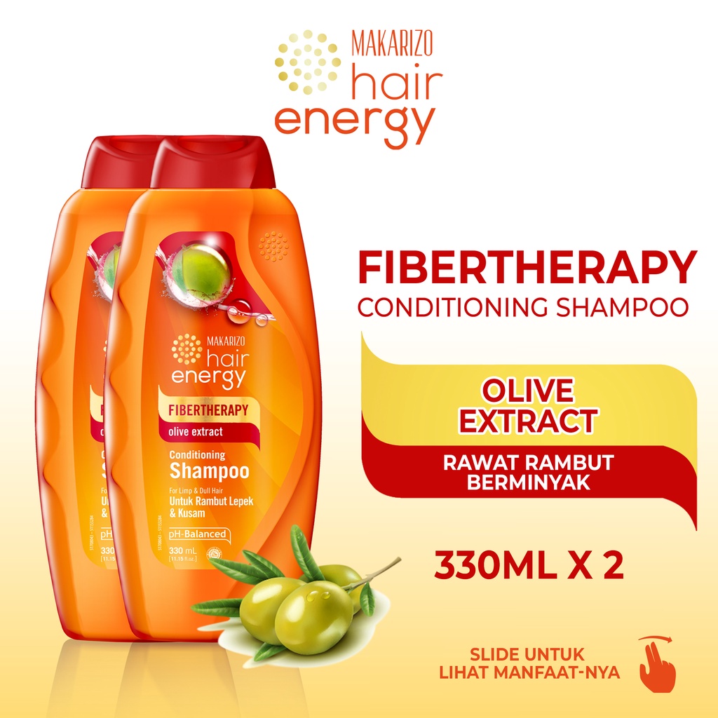 PAKET ISI 2 - Makarizo Hair Energy Fibertherapy Conditioning Shampoo Olive 330 mL