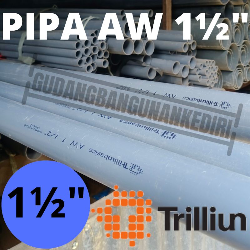 Pipa PVC AW 1 1/2&quot; TRILLIUN | Pipa AW 1 1/2&quot; ABU TRILLIUN per 1 meter (100cm)
